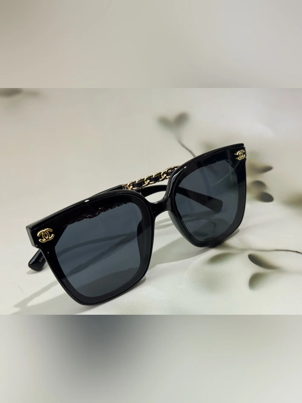 Chanel Black Cat-Eye Sunglasses with Gold CC Accents